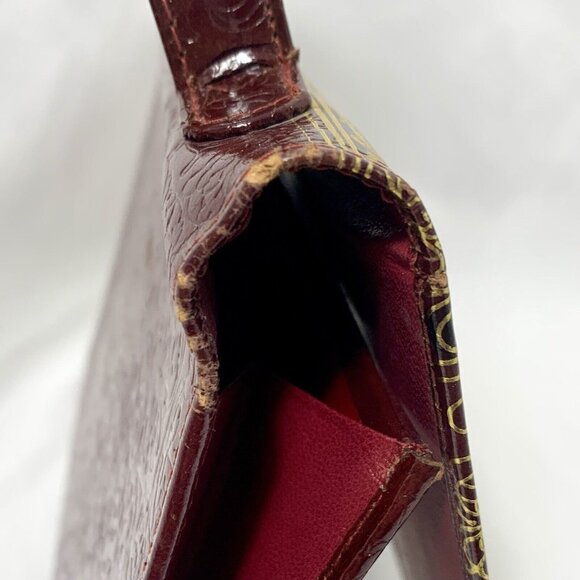 PITTI Italian Mid Century Blood Red Gilt Embossed Leather Clutch Wallet Gorgeous - Picture 12 of 16